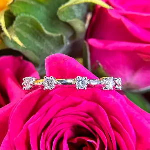 Diamond Station Wedding Band 14K White Gold Band Ring