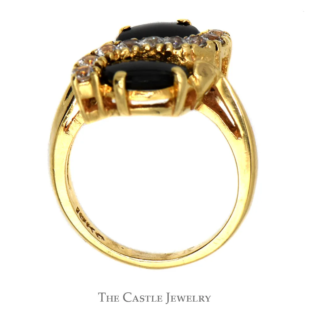 Double Oval Onyx Ring with White Topaz Accents in 14k Yellow Gold