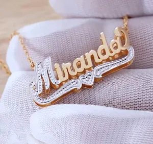 Double Plated 3D Beaded Initial Name Necklace