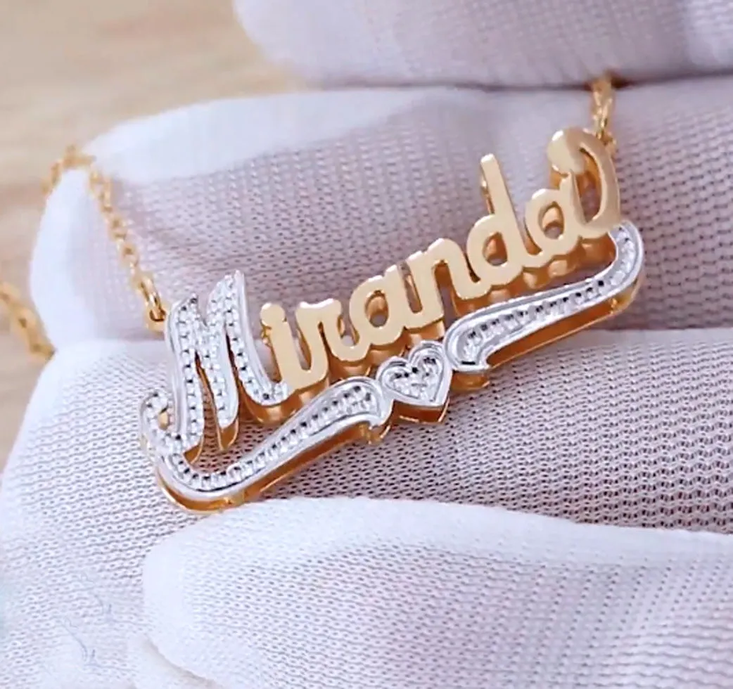 Double Plated 3D Beaded Initial Name Necklace