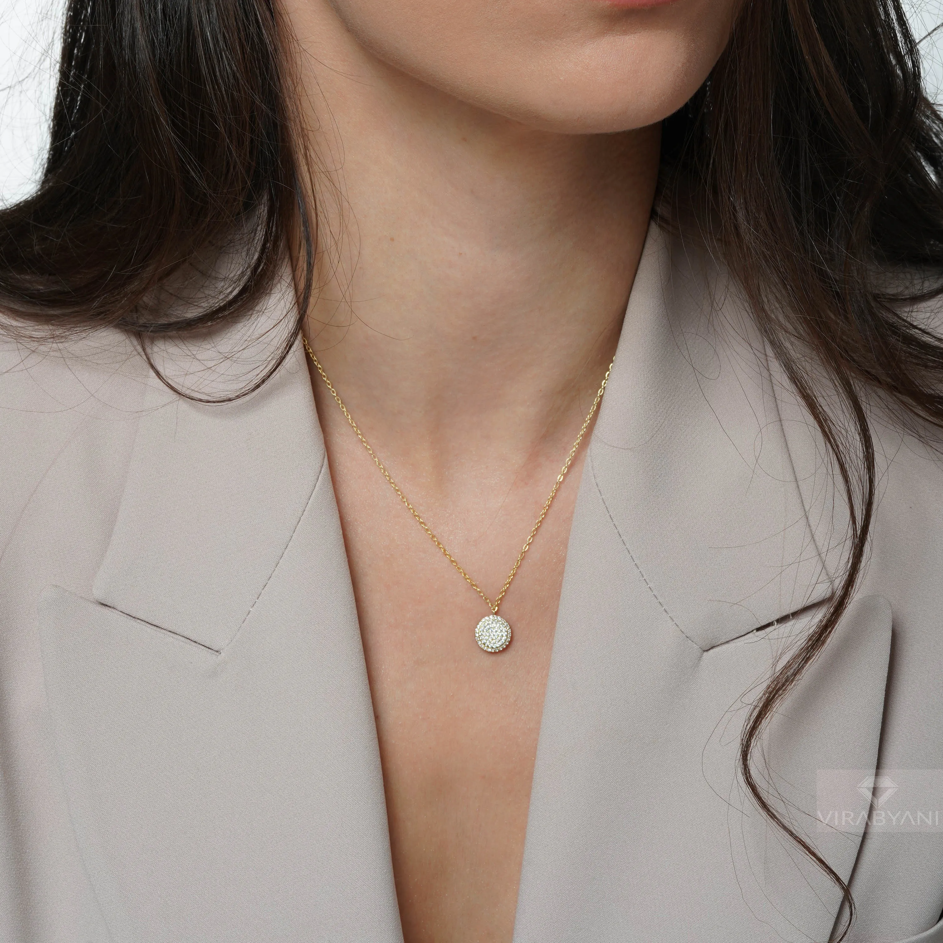 Double Sided Diamond & Sapphire Round Shaped AMoré Pavé Necklace