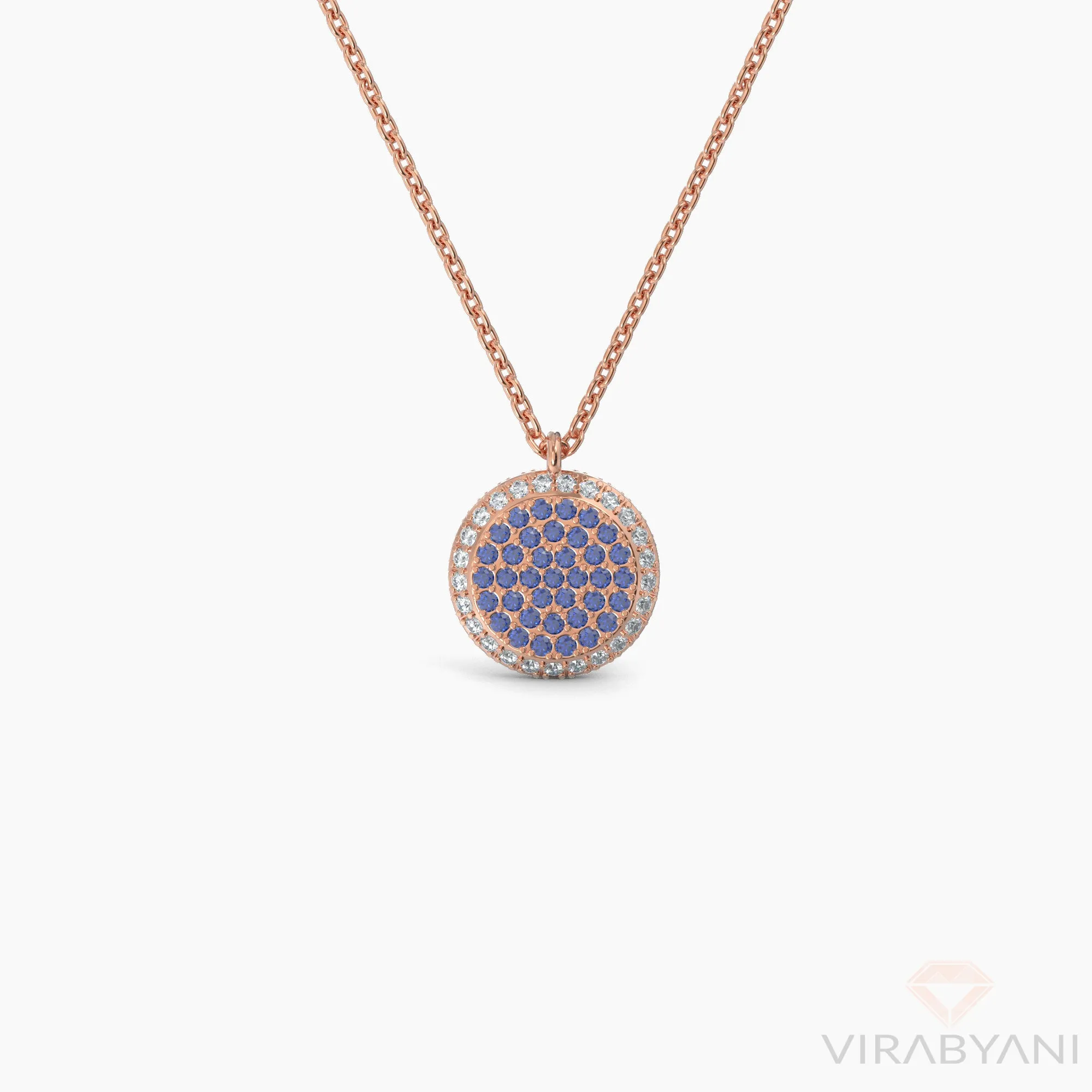 Double Sided Diamond & Sapphire Round Shaped AMoré Pavé Necklace