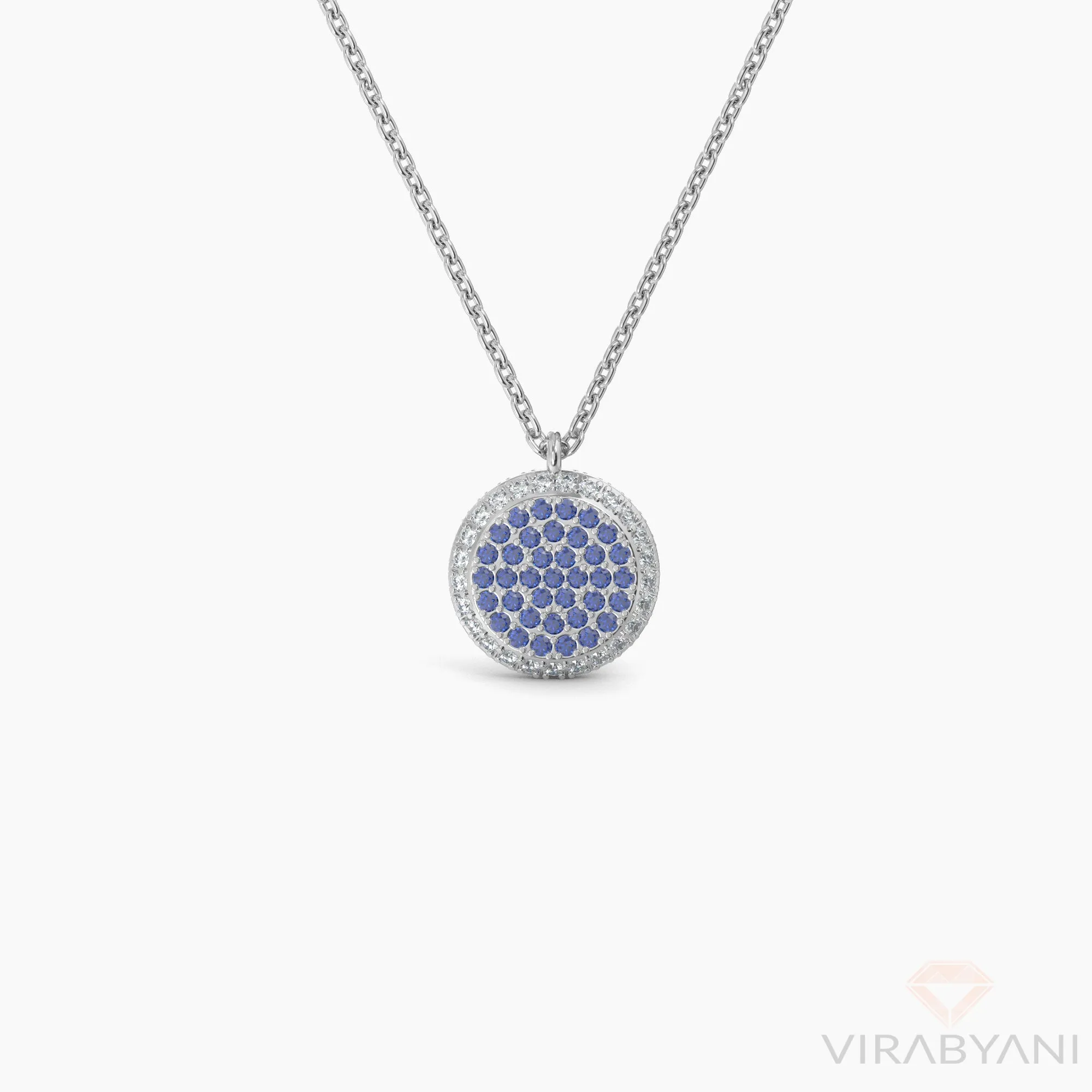 Double Sided Diamond & Sapphire Round Shaped AMoré Pavé Necklace