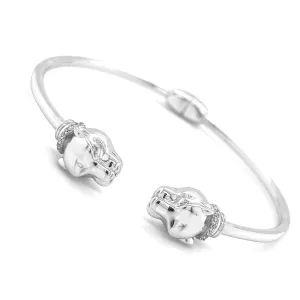 Double-Sided Leopard Head Lion Cub Bellina 925 Sterling Bracelet Bangle
