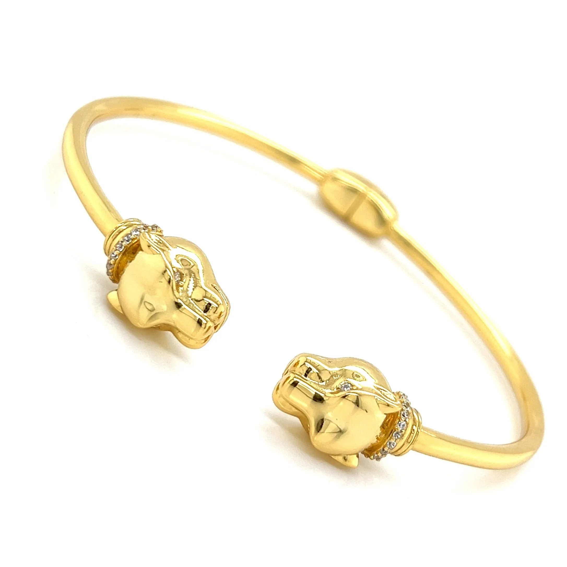 Double-Sided Leopard Head Lion Cub Bellina 925 Sterling Bracelet Bangle