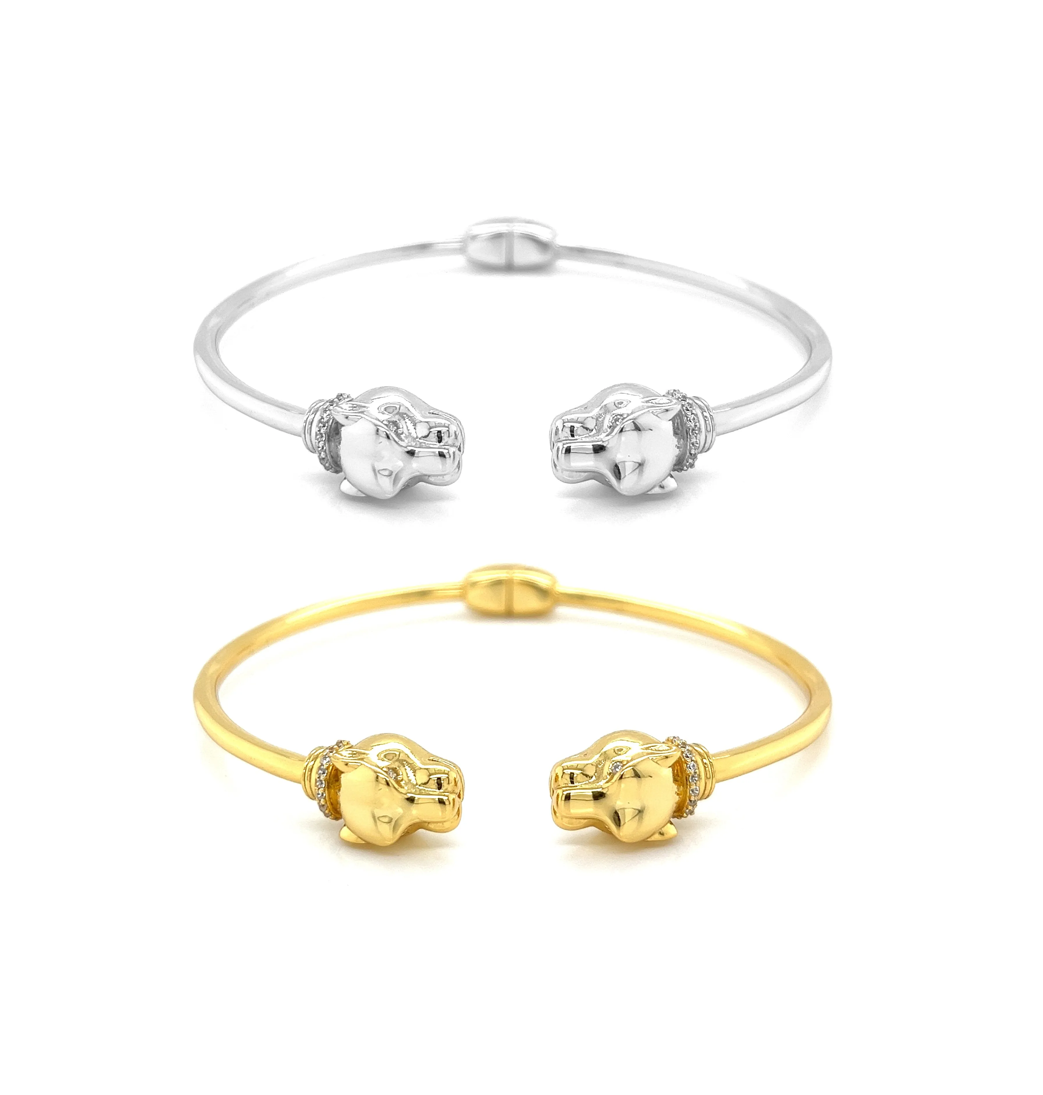 Double-Sided Leopard Head Lion Cub Bellina 925 Sterling Bracelet Bangle