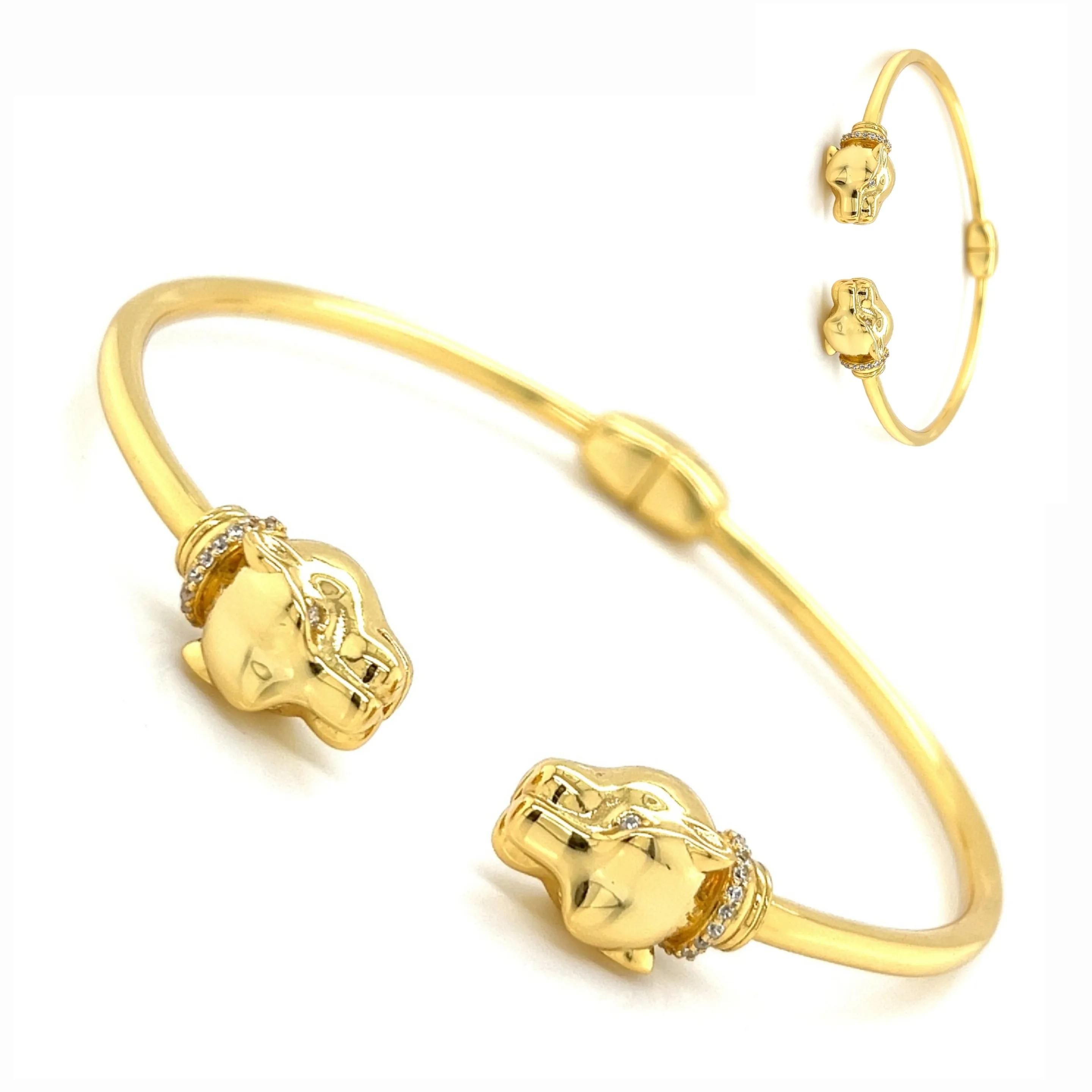 Double-Sided Leopard Head Lion Cub Bellina 925 Sterling Bracelet Bangle