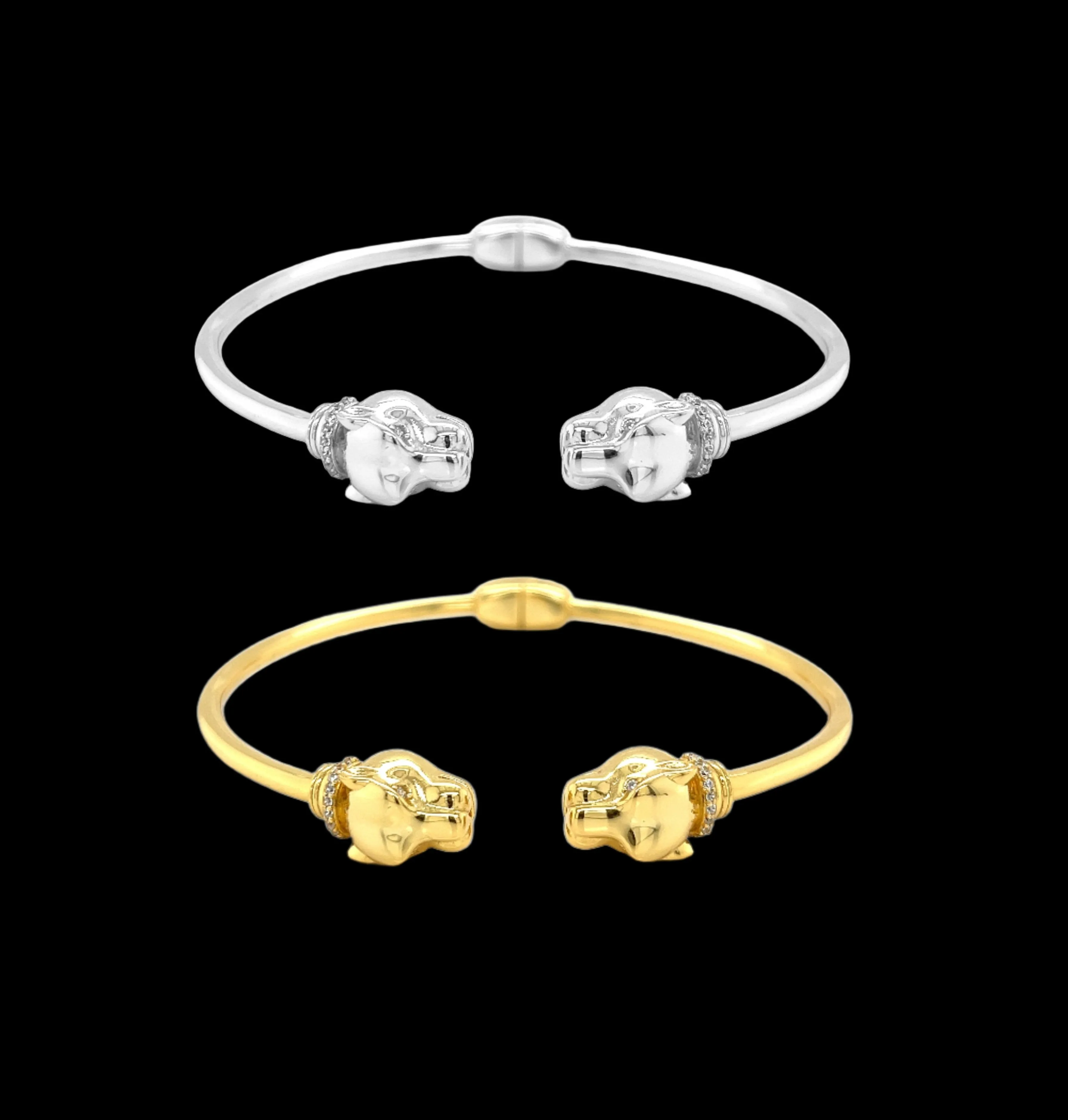 Double-Sided Leopard Head Lion Cub Bellina 925 Sterling Bracelet Bangle
