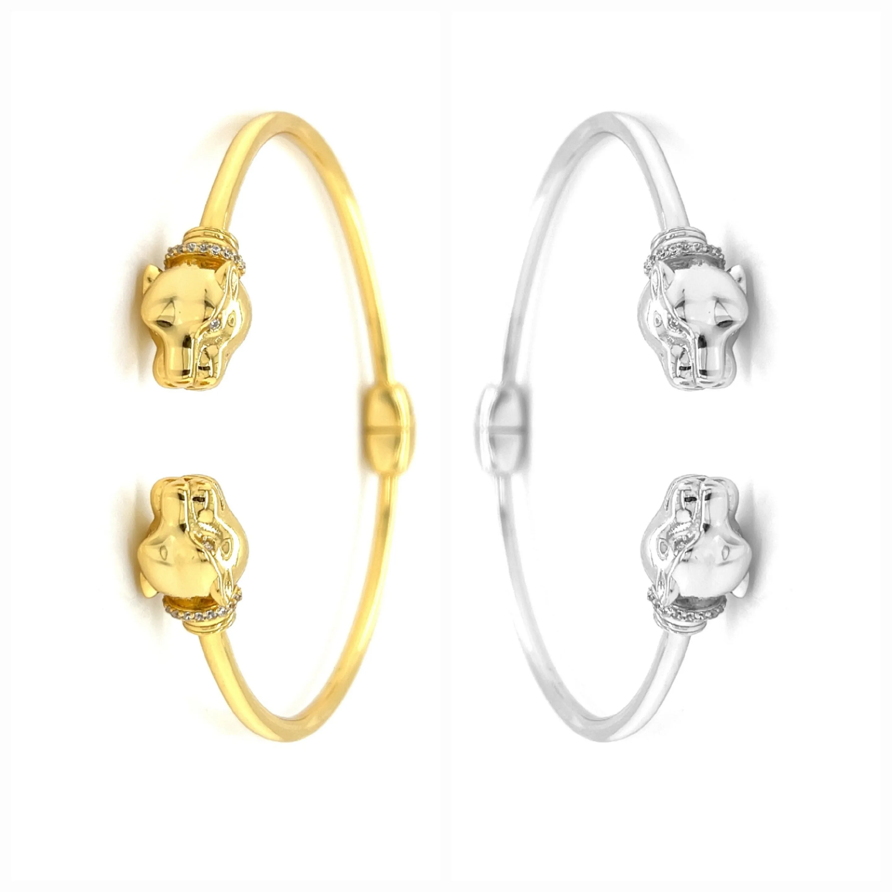 Double-Sided Leopard Head Lion Cub Bellina 925 Sterling Bracelet Bangle