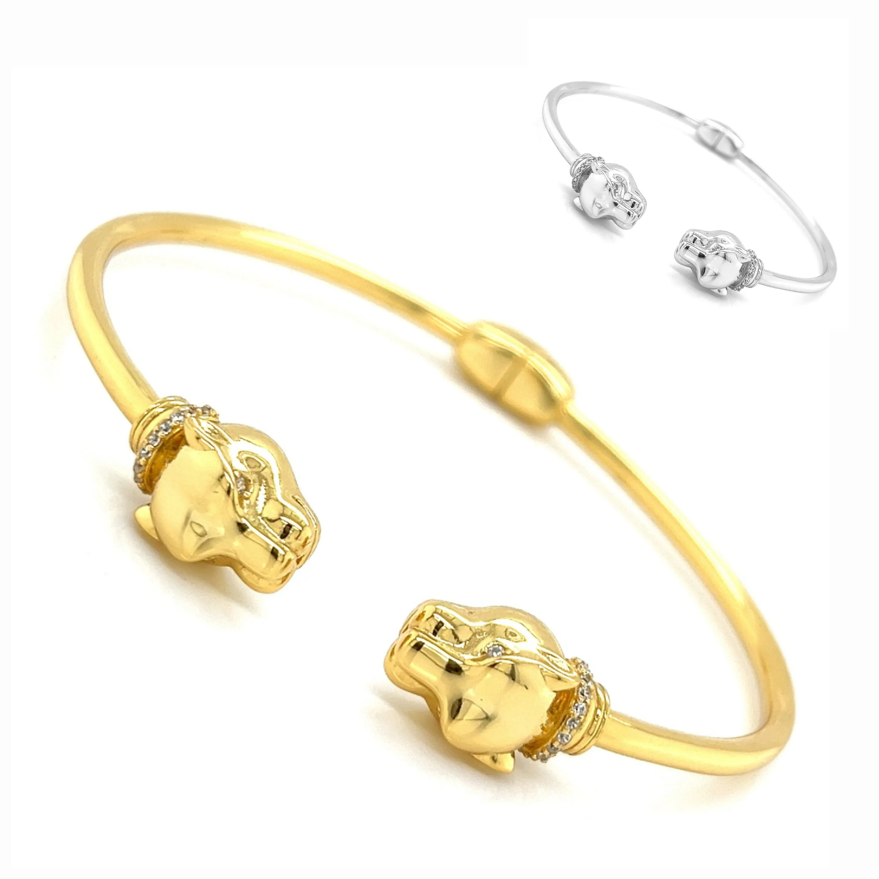 Double-Sided Leopard Head Lion Cub Bellina 925 Sterling Bracelet Bangle