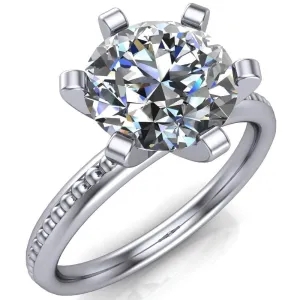 Eleonor Round Center Stone Timeless 6 Prong Milgrain Solitaire Ring