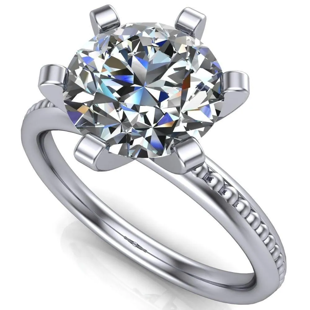 Eleonor Round Center Stone Timeless 6 Prong Milgrain Solitaire Ring