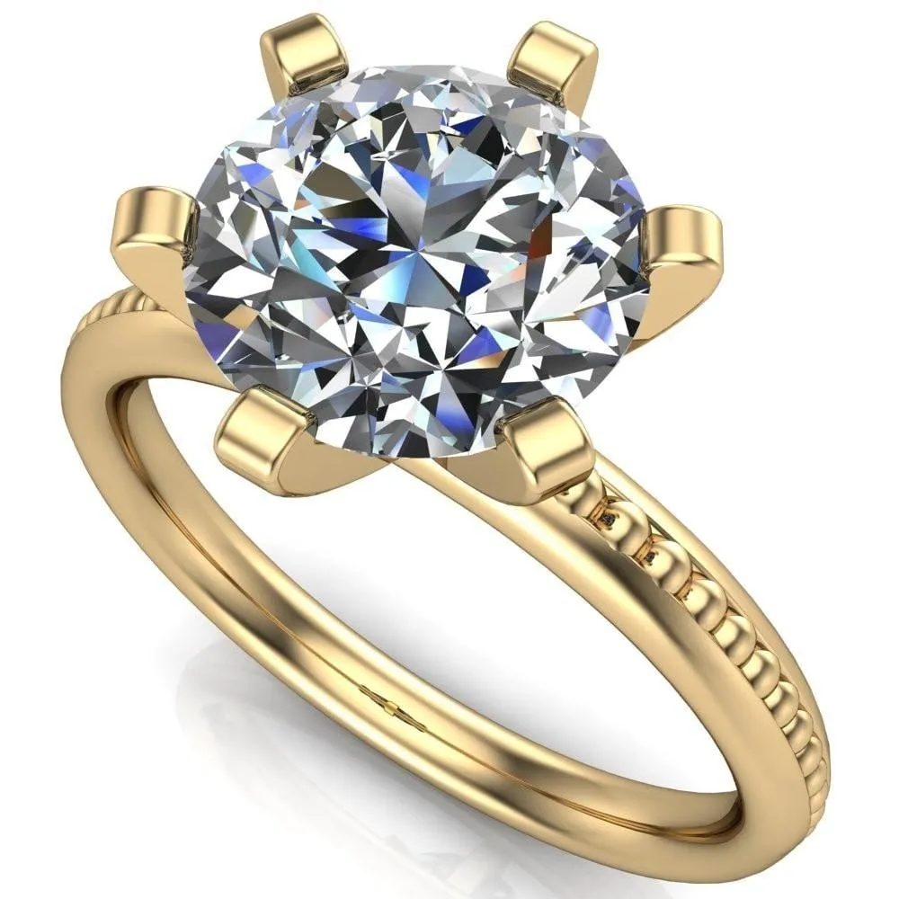 Eleonor Round Center Stone Timeless 6 Prong Milgrain Solitaire Ring