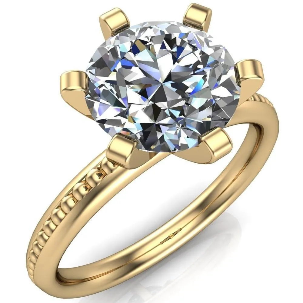Eleonor Round Center Stone Timeless 6 Prong Milgrain Solitaire Ring