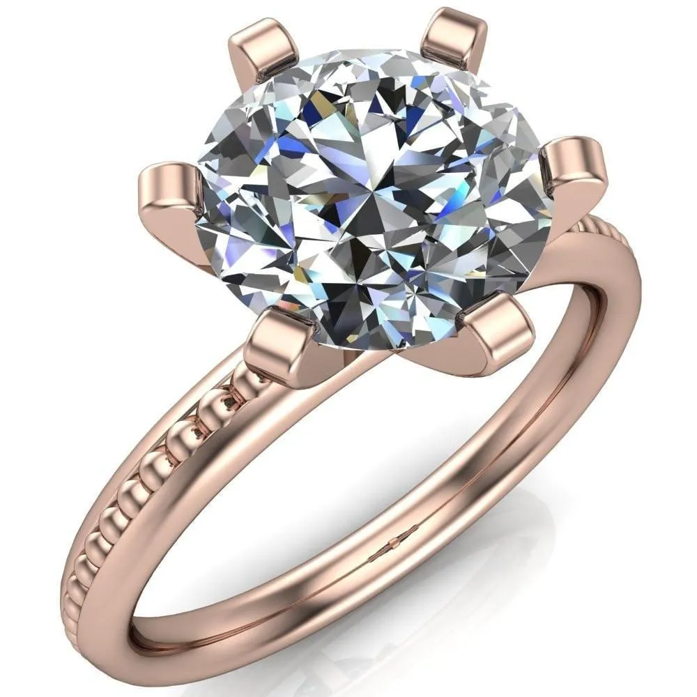 Eleonor Round Center Stone Timeless 6 Prong Milgrain Solitaire Ring