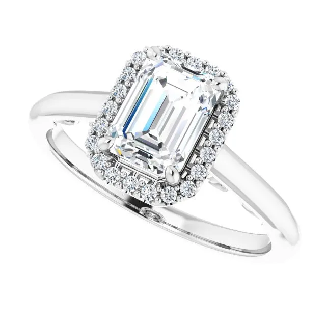 Emerald Cut Diamond Halo Engagement Ring