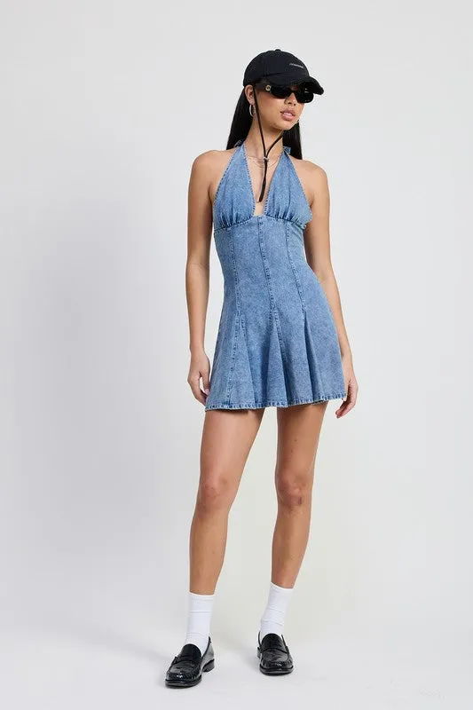 Emory Park MINI HALTER NECK DENIM DRESS