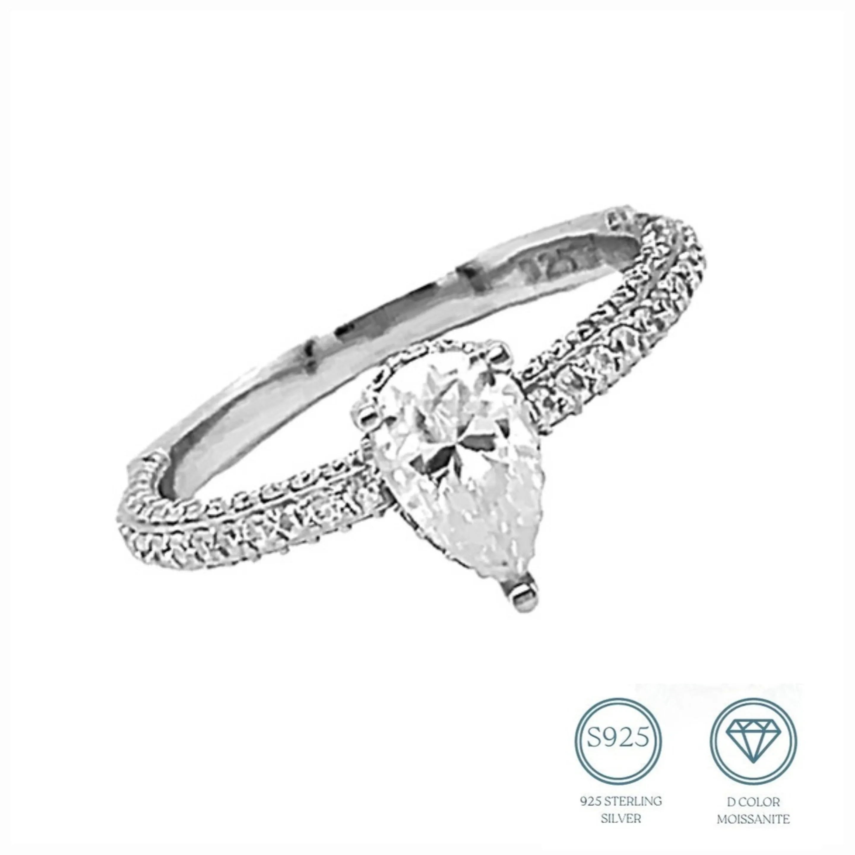 Engagement DropPear Shaped 2.84ct Moissanite 925 Silver Ring - M100159