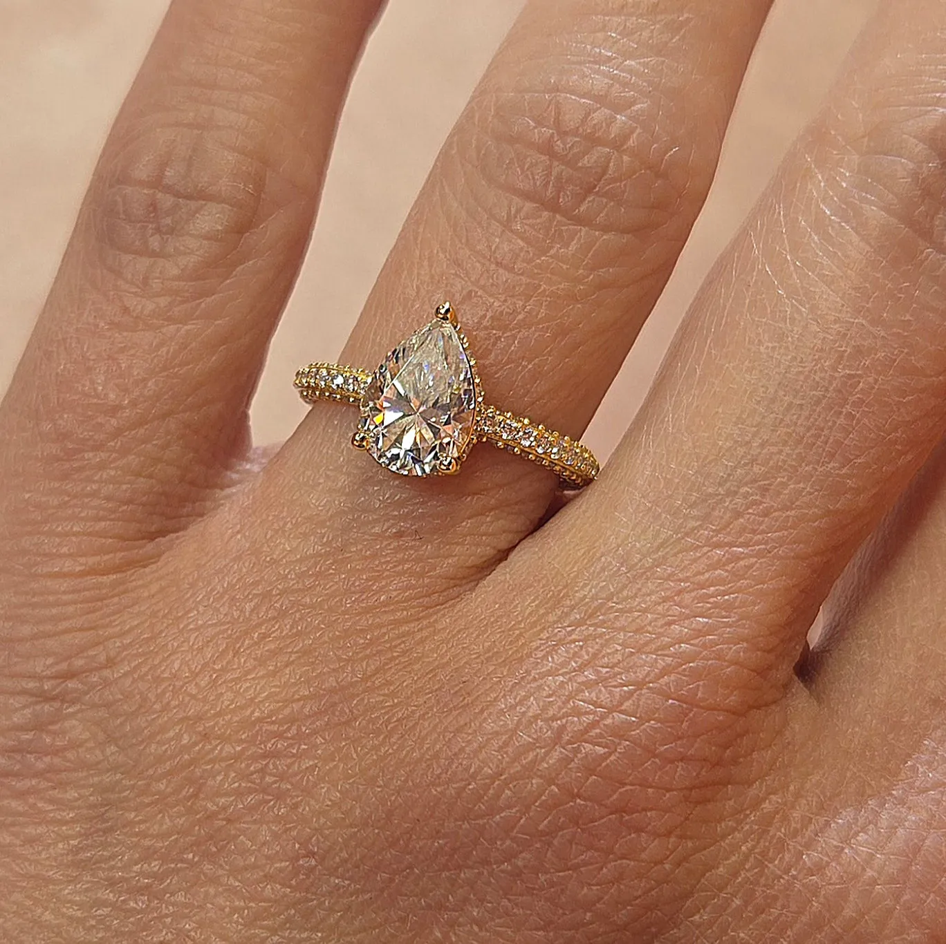 Engagement DropPear Shaped 2.84ct Moissanite 925 Silver Ring - M100159