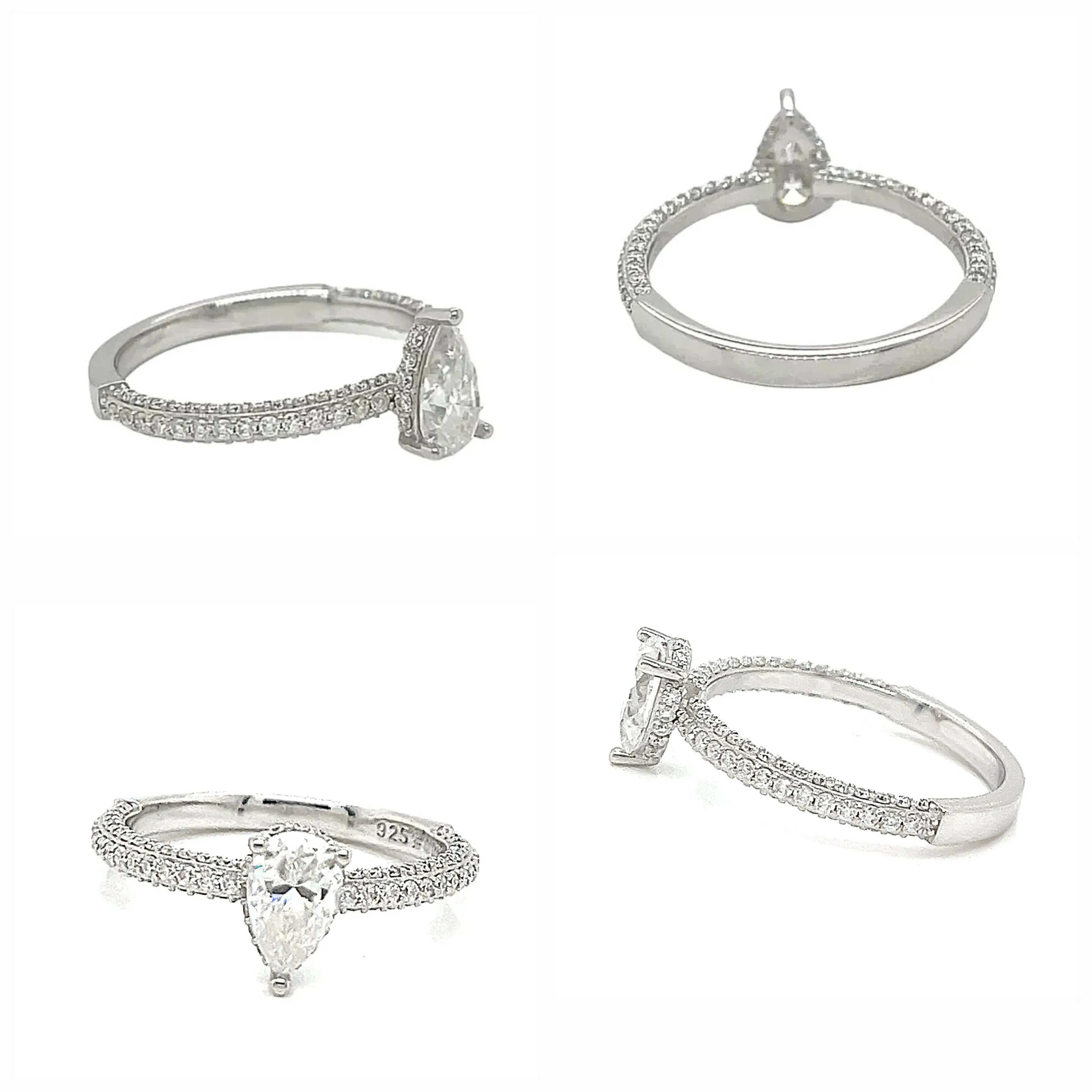 Engagement DropPear Shaped Cubic Zirconia 925 Silver Ring - C100159