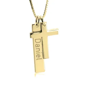 Engraved Bar Necklace With Cross