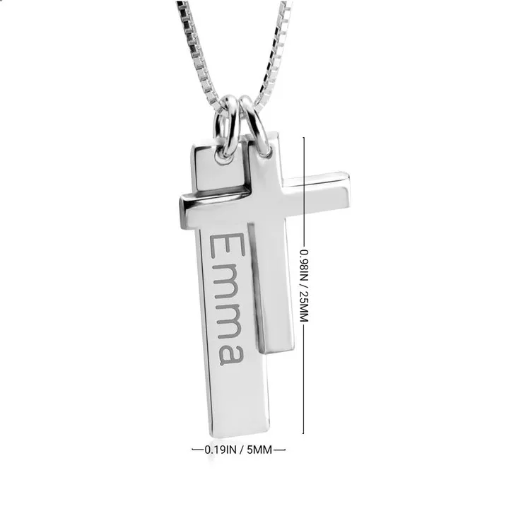 Engraved Bar Necklace With Cross
