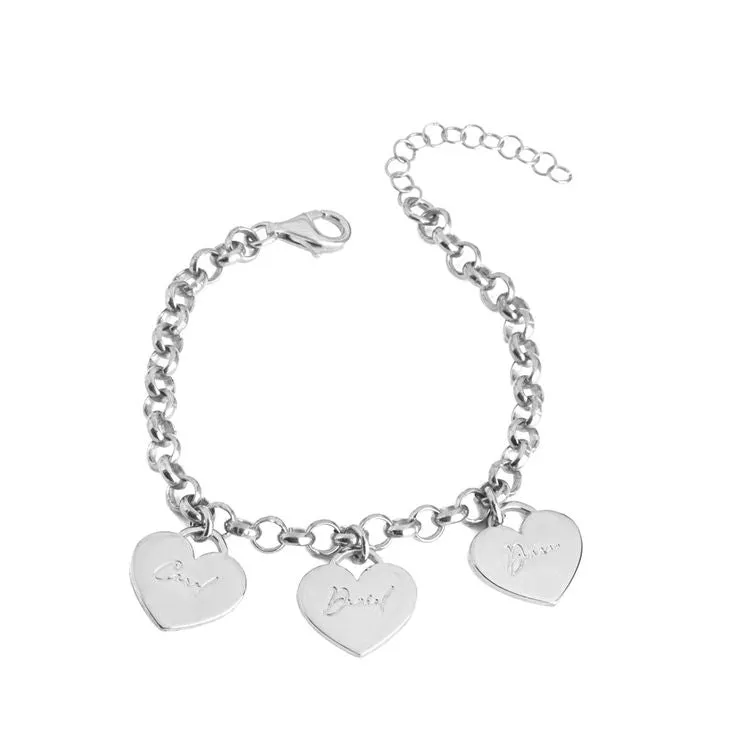 Engraved Hearts Charm Bracelet