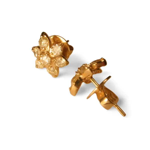 Fabulous Estate 14K Yellow Gold Diamond Floral Stud Earrings Studs