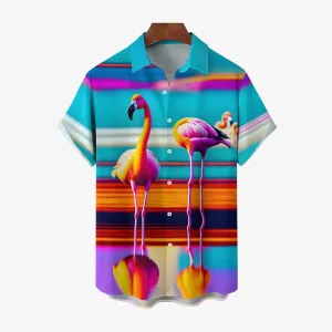 Flamingo Art Print Casual Short Sleeve Shirt 2411008046