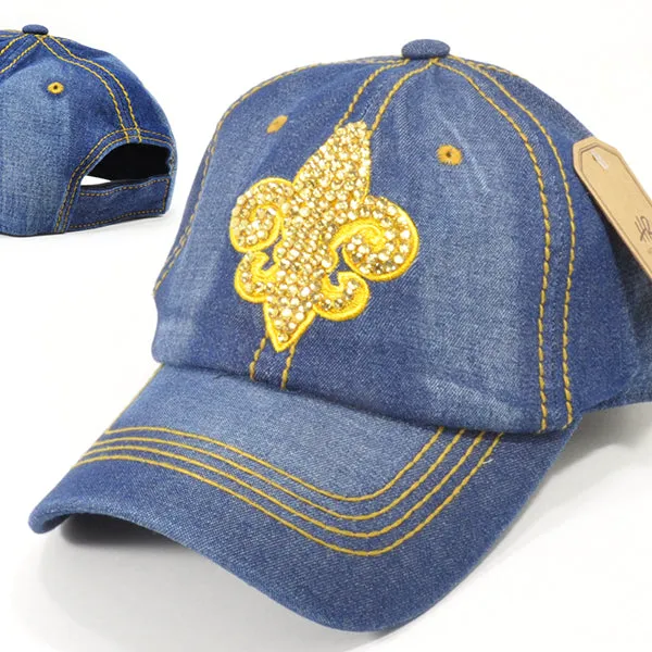 Fleur de lis Bling Denim Caps