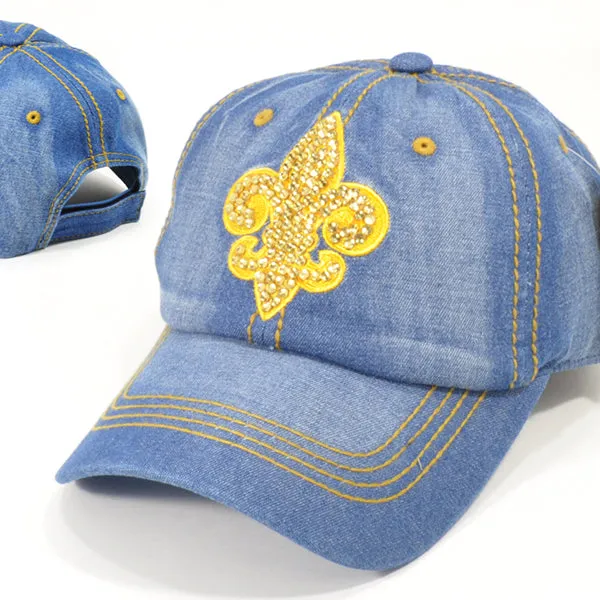 Fleur de lis Bling Denim Caps