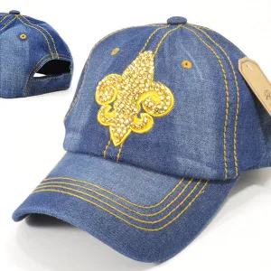 Fleur de lis Bling Denim Caps