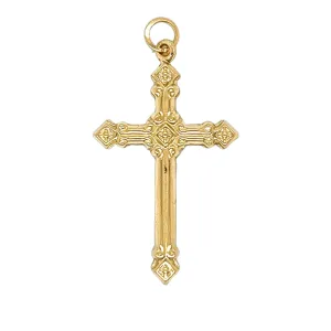 Fluer de Lis Tip Crucifix Solid Pure 14K Gold Plain Cross 1.3" Pendant