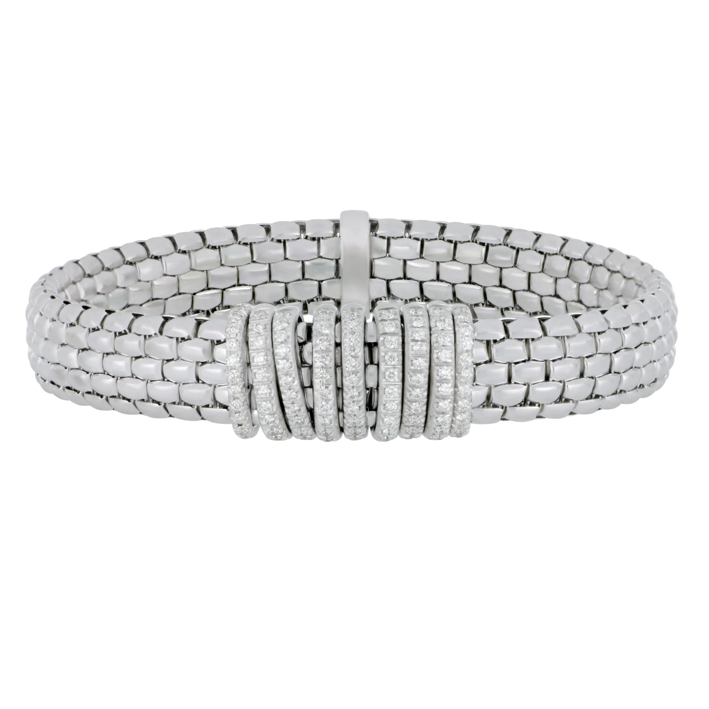 Fope 18k White Gold 10mm Panorama with 9-Diamond Bar Stations Bracelet Size Medium, D=0.68tw G/VS1