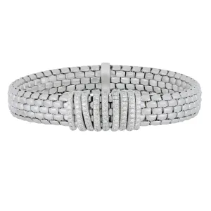 Fope 18k White Gold 10mm Panorama with 9-Diamond Bar Stations Bracelet Size Medium, D=0.68tw G/VS1
