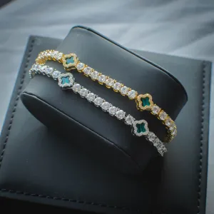 Four Leaf Clover Diamond Tennis Bracelet in Yellow/White Gold