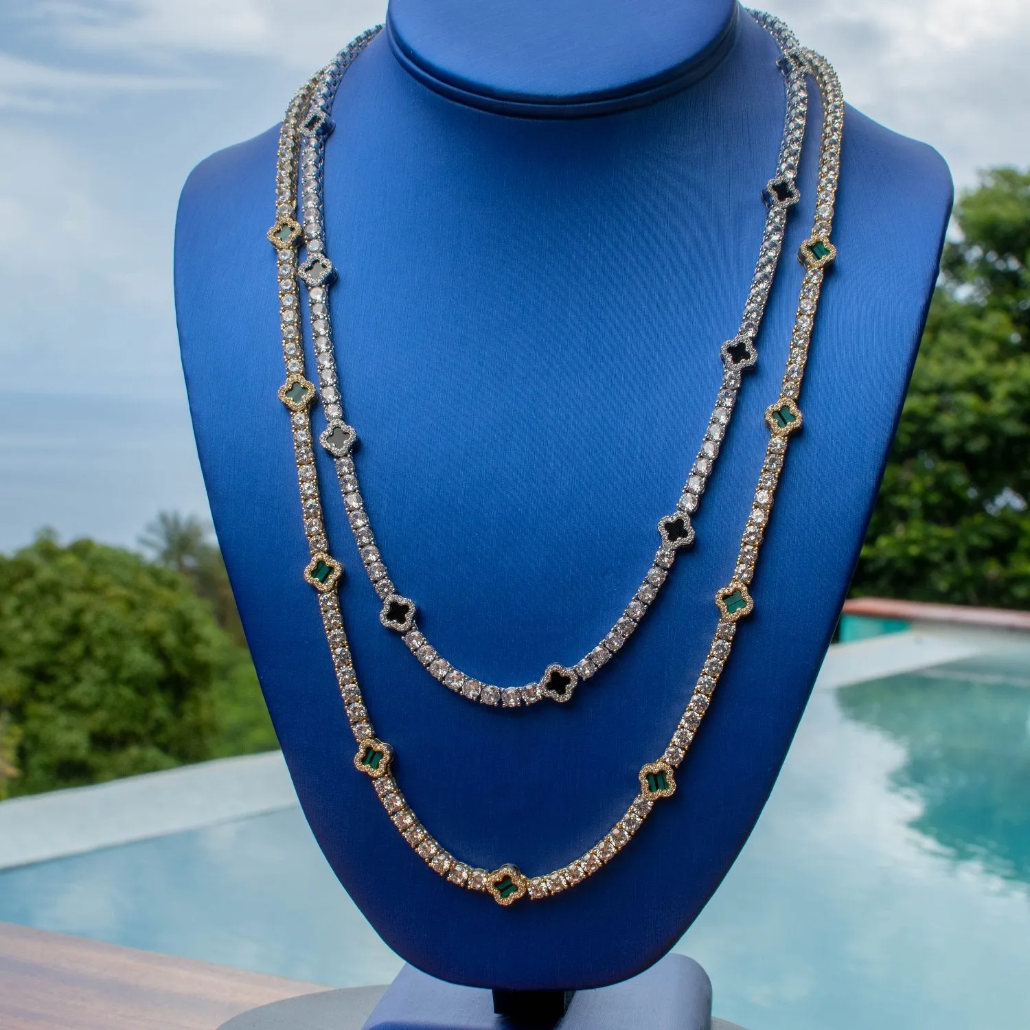Four Leaf Clover Diamond Tennis Chain in Yellow/White Gold