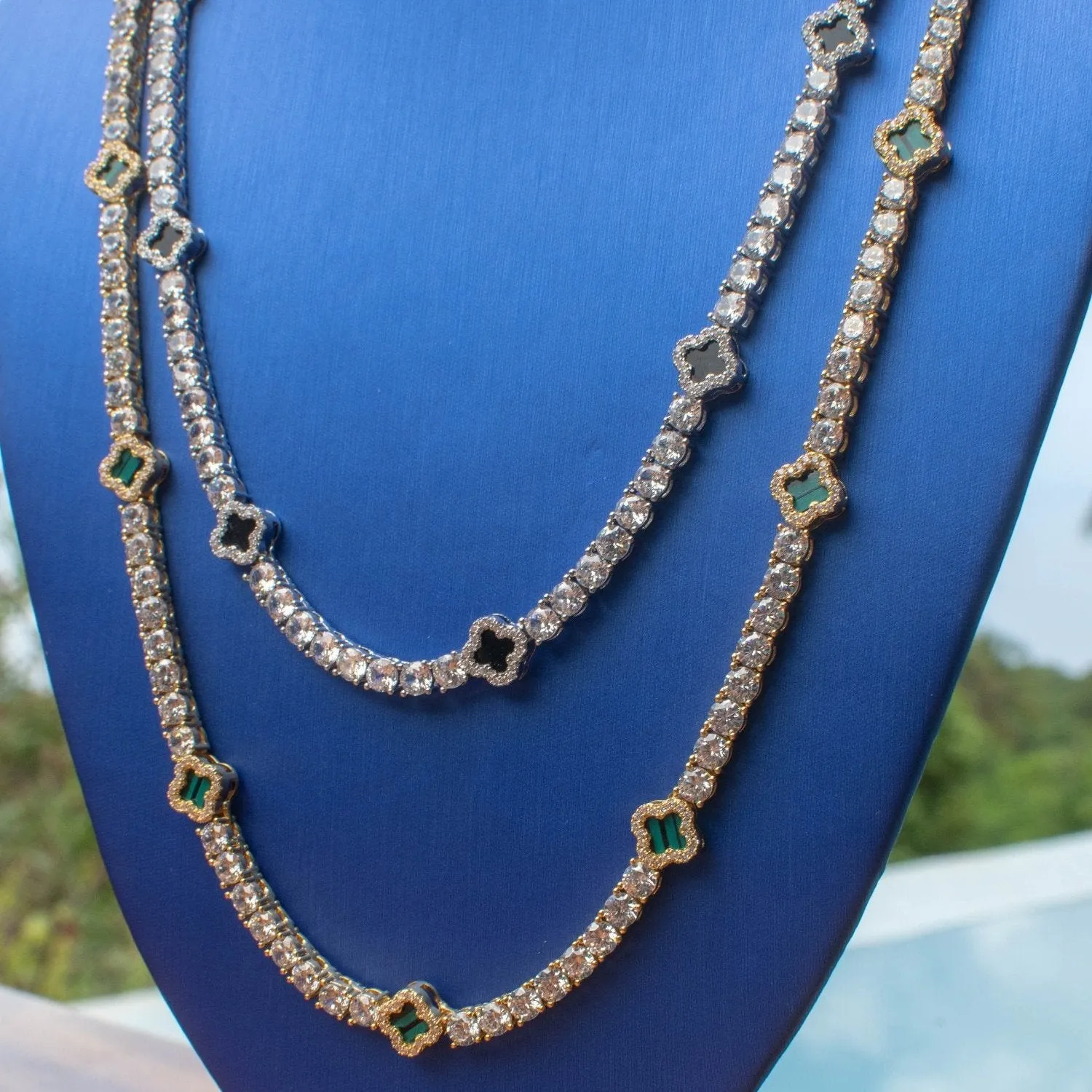 Four Leaf Clover Diamond Tennis Chain in Yellow/White Gold