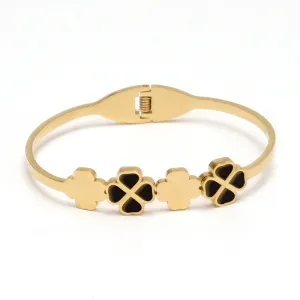 Four-leaf clover Stainless steel Gold Plated Bangle Bracelet for women