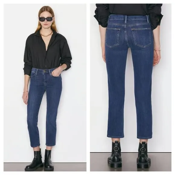 Frame Le High Straight Jeans High Waist in Dublin Dark Wash Blue Women's 26