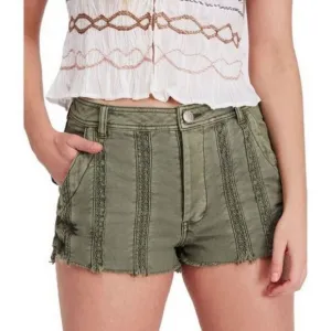FREE PEOPLE Lace Trim Casual Denim Shorts Green Womens size 0