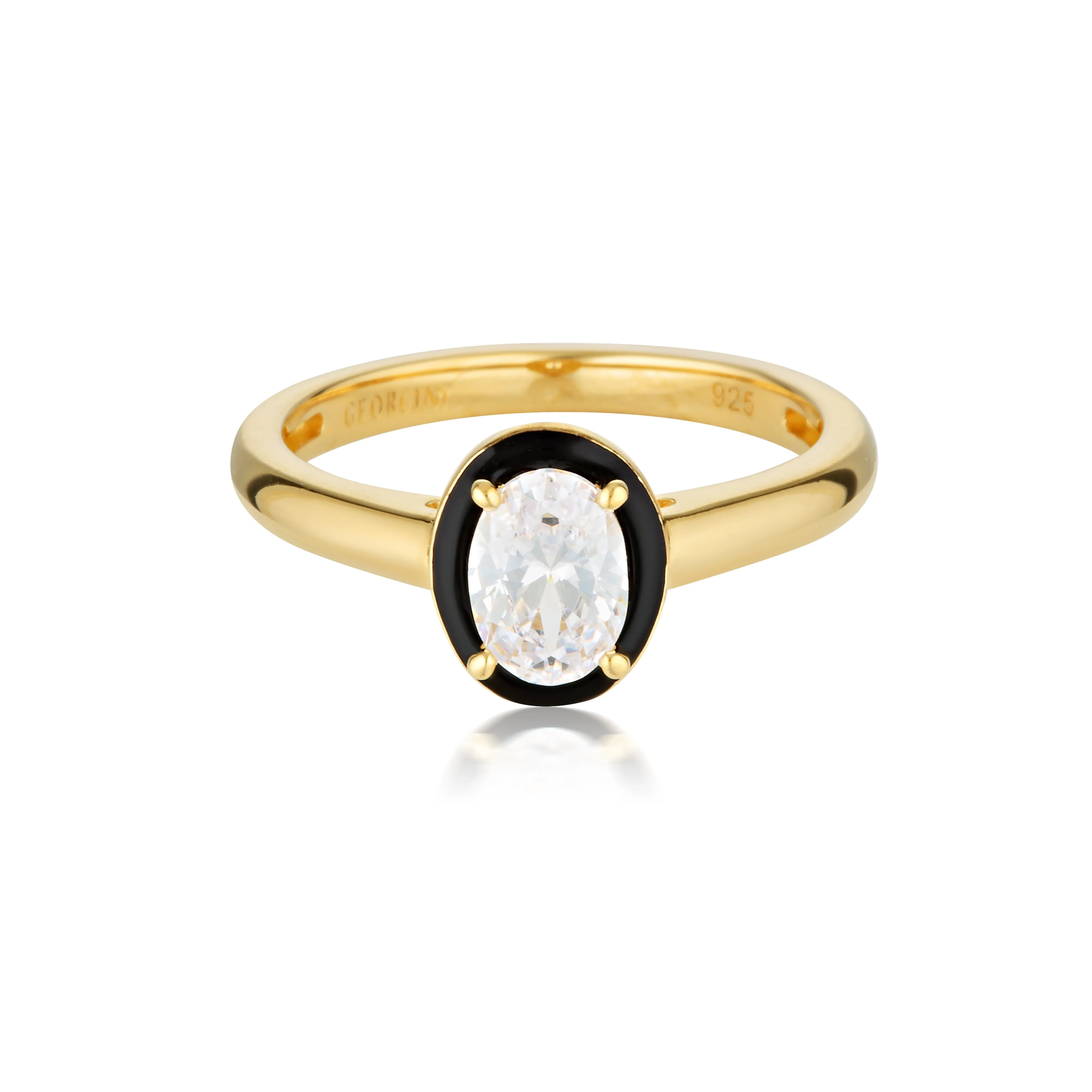 Georgini Reflection Oval Ring Gold & Black Enamel