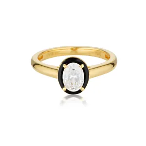 Georgini Reflection Oval Ring Gold & Black Enamel
