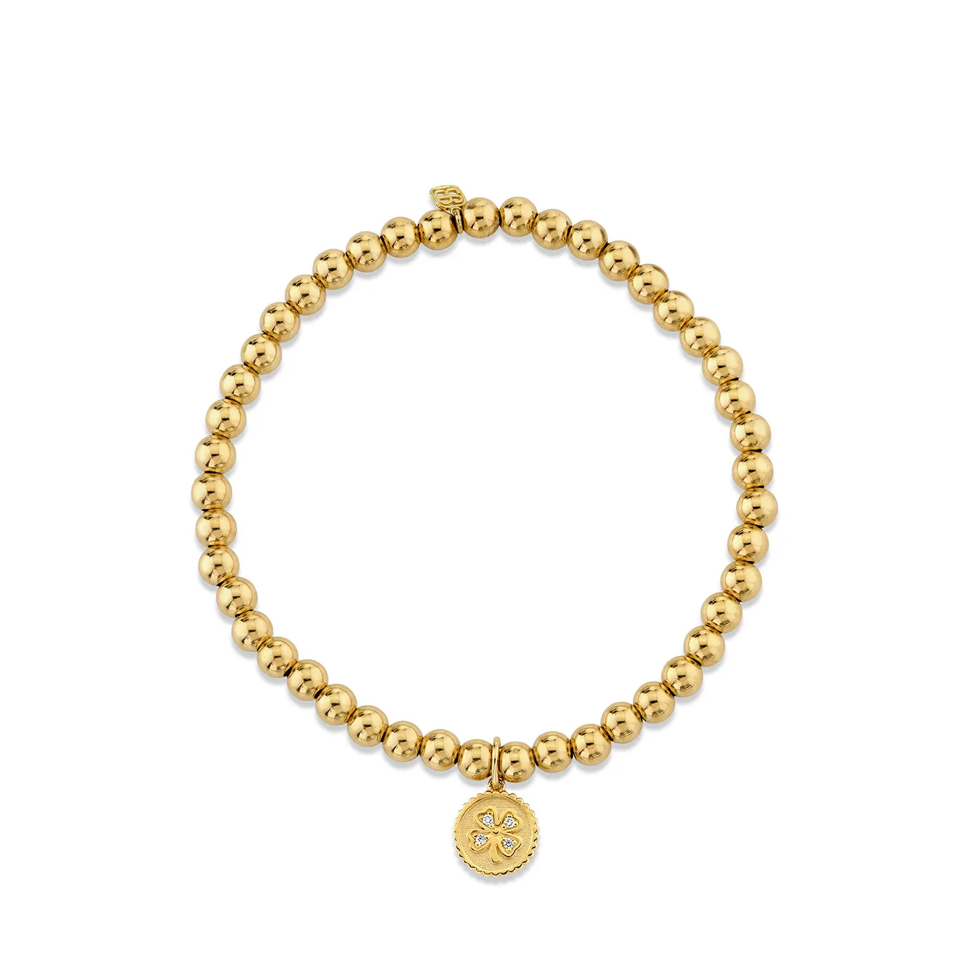Gold & Diamond Tiny Clover Coin on Gold Beads