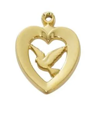Gold Over Sterling Silver Heart with Dove 1/2" with chain