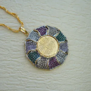 Gold Plated 4 Qul Calligraphy Zirconia Pendant
