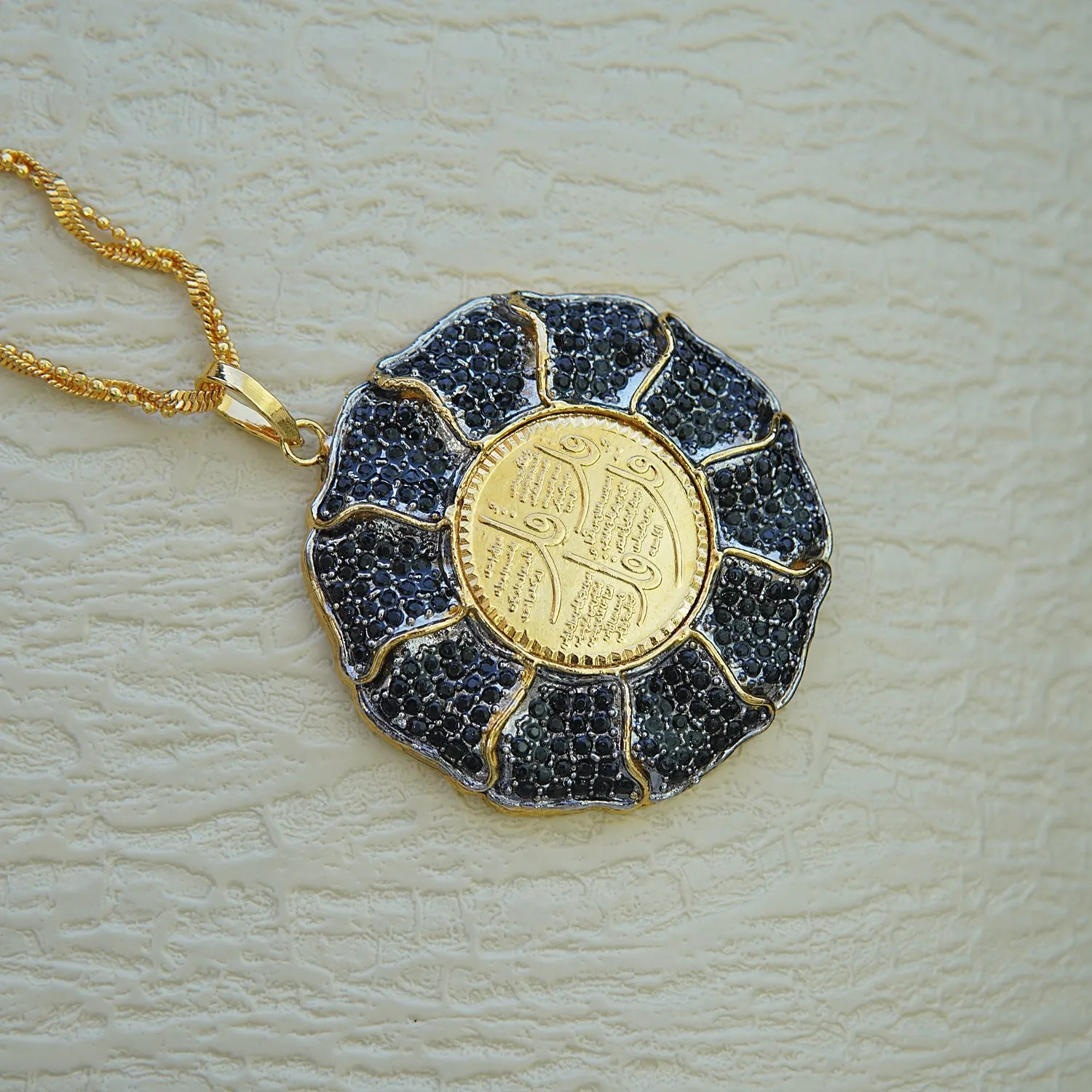 Gold Plated 4 Qul Calligraphy Zirconia Pendant