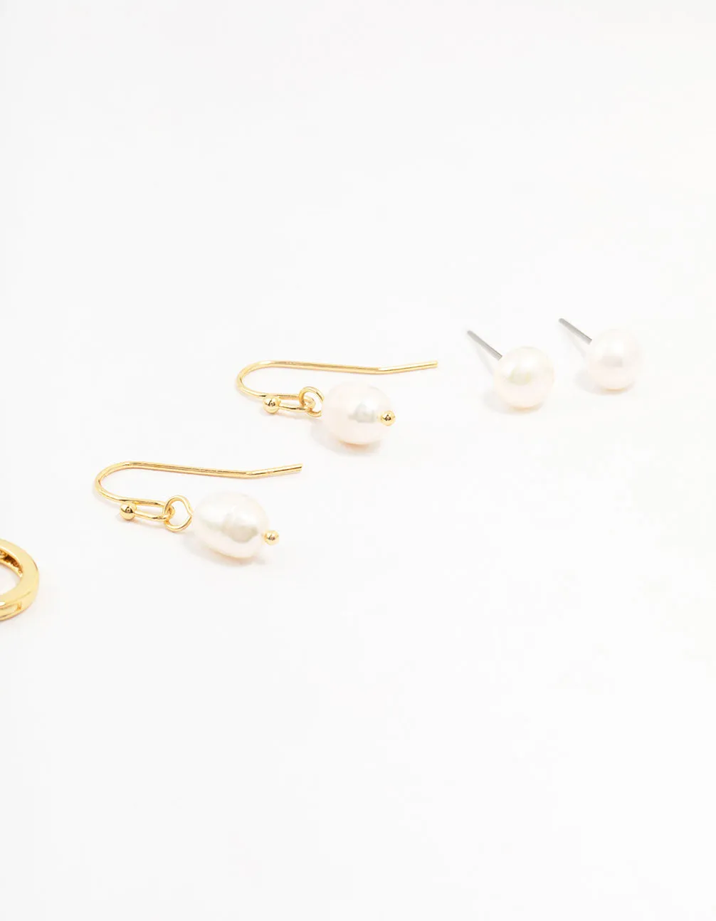 Gold Plated Brass Pearl Stud & Drop Earrings 4-Pack