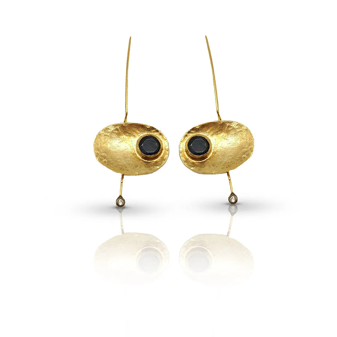 Gold-Plated Handmade Earrings with Black Onyx Stones | Contemporary Elegance | Artisan Crafted Jewelry