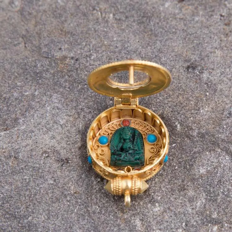 Gold plated  round Tibetan Ghau Pendant Precious stone embeded